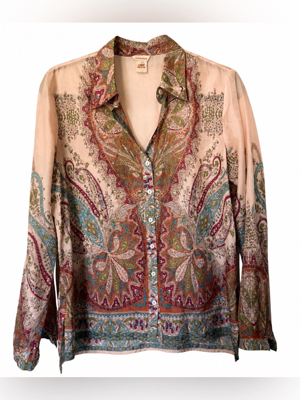Sundance 100% Silk Paisley Print Button Down Top- S